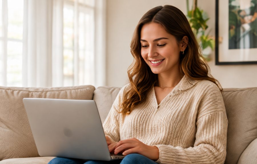 Vrouw maakt een account aan op haar laptop